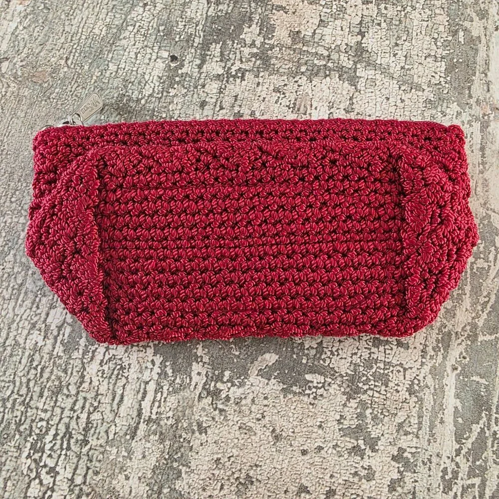 The Sak Original Garnet Red Crocheted Zip Pouch Mini Bag